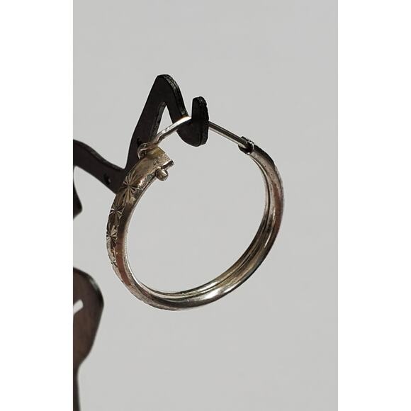 Vintage Sterling Silver Starburst Design Hoop Earrings - Picture 3 of 6